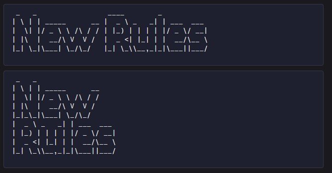 The same Discord ASCII HI message viewed on a desktop screen