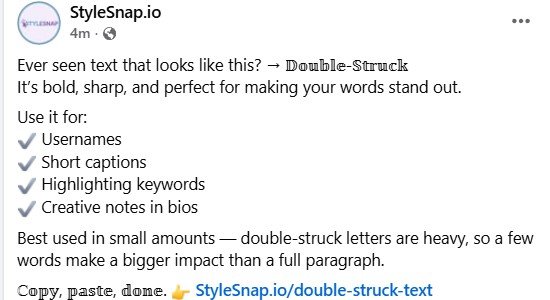 Facebook post displaying double-struck text