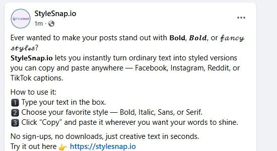 Facebook post with italic Unicode text