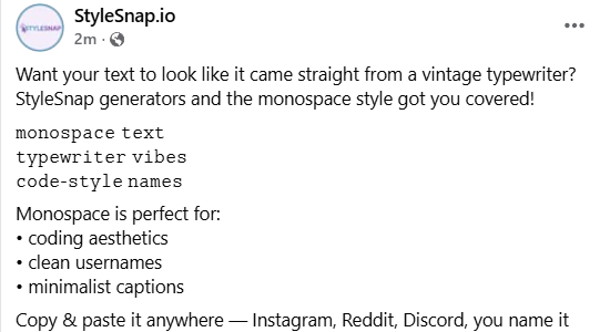 Social caption showing monospace lettering