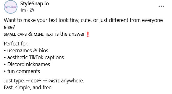 Social post displaying small caps text