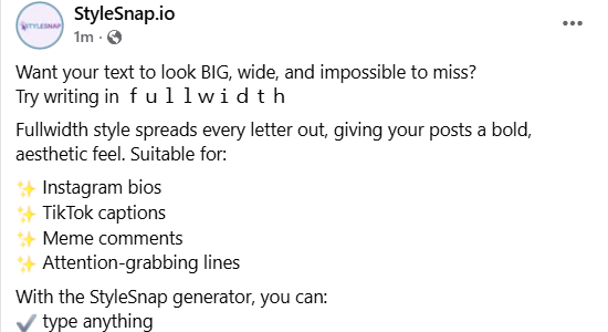 Social post displaying wide text